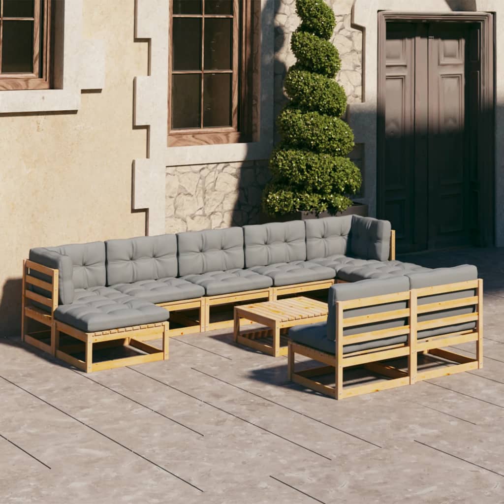 vidaXL 10-tlg. Garten-Lounge-Set mit Kissen Massivholz Kiefer