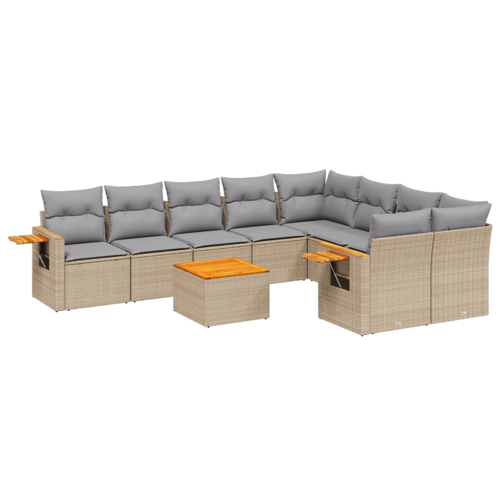 vidaXL 10-tlg. Garten-Sofagarnitur mit Kissen Beige Poly Rattan