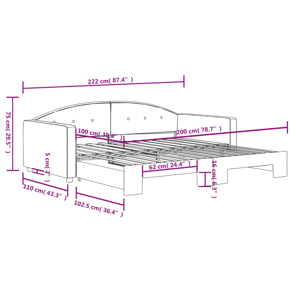 vidaXL Tagesbett Ausziehbar Hellgrau 100x200 cm Samt