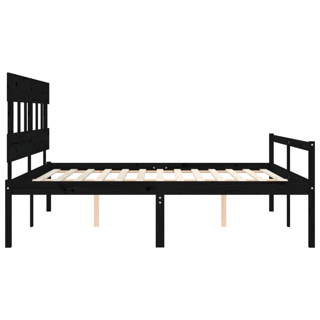 vidaXL Seniorenbett mit Kopfteil 200x200 cm Schwarz Massivholz