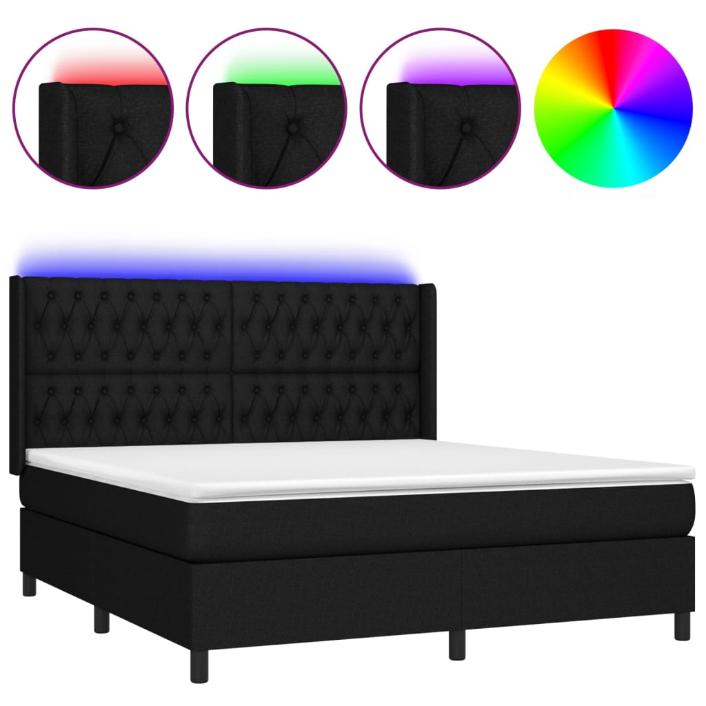 vidaXL Boxspringbett mit Matratze & LED Schwarz 180x200 cm Stoff