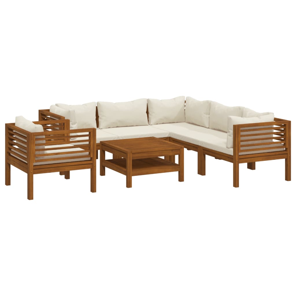 vidaXL 7-tlg. Garten-Lounge-Set mit Creme Kissen Massivholz Akazie