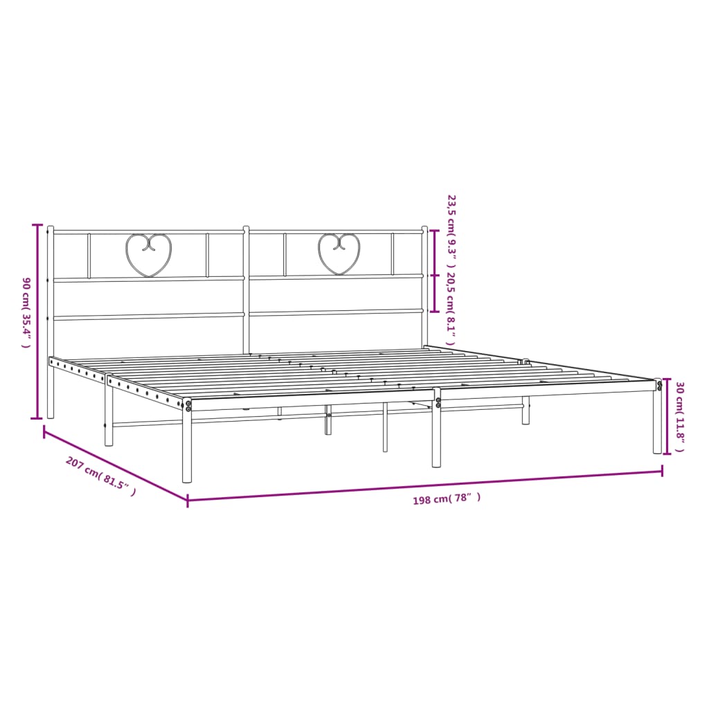 vidaXL Bettgestell mit Kopfteil Metall Schwarz 193x203 cm