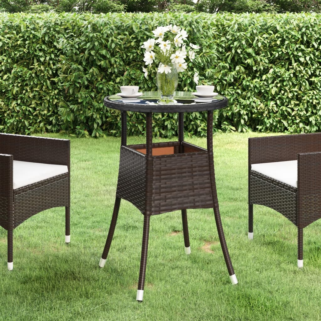 vidaXL Gartentisch Ø60x75 cm Hartglas und Poly Rattan Braun