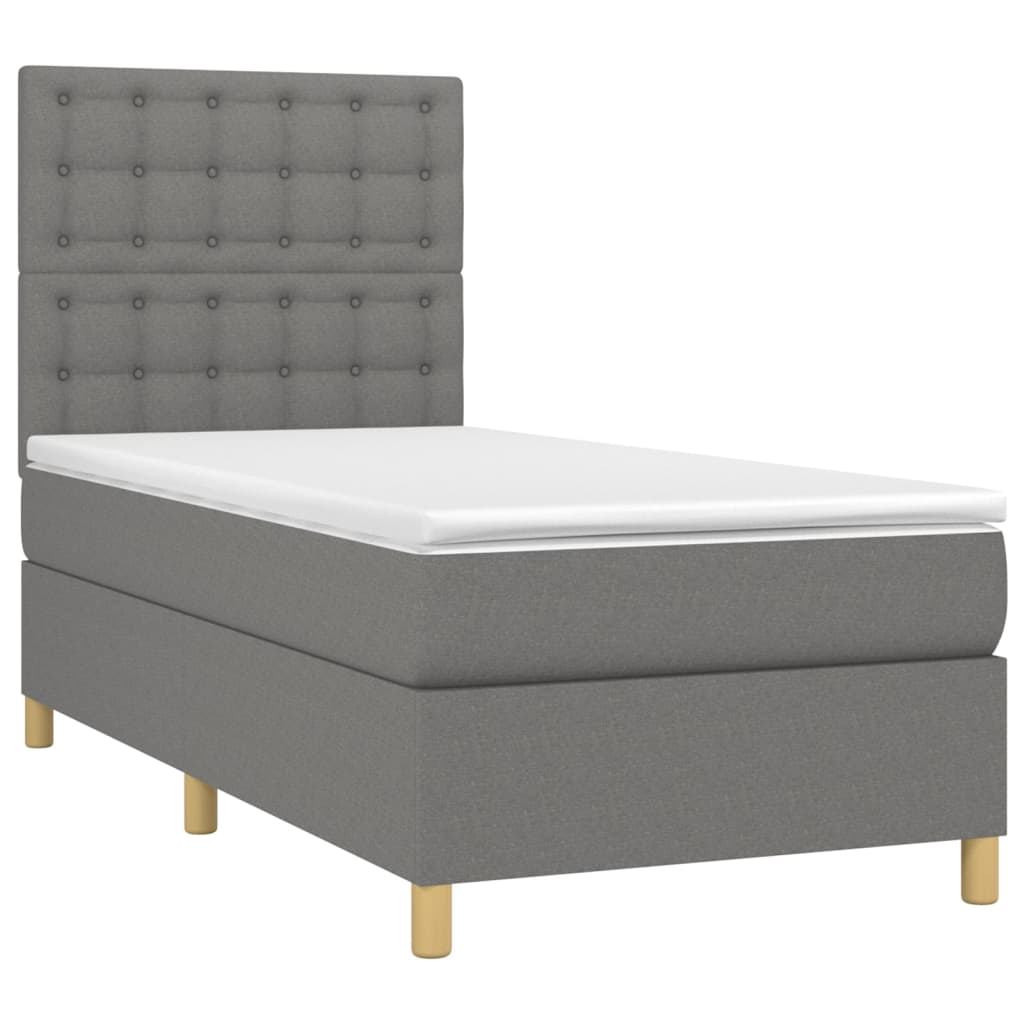 vidaXL Boxspringbett mit Matratze Dunkelgrau 100x200 cm Stoff