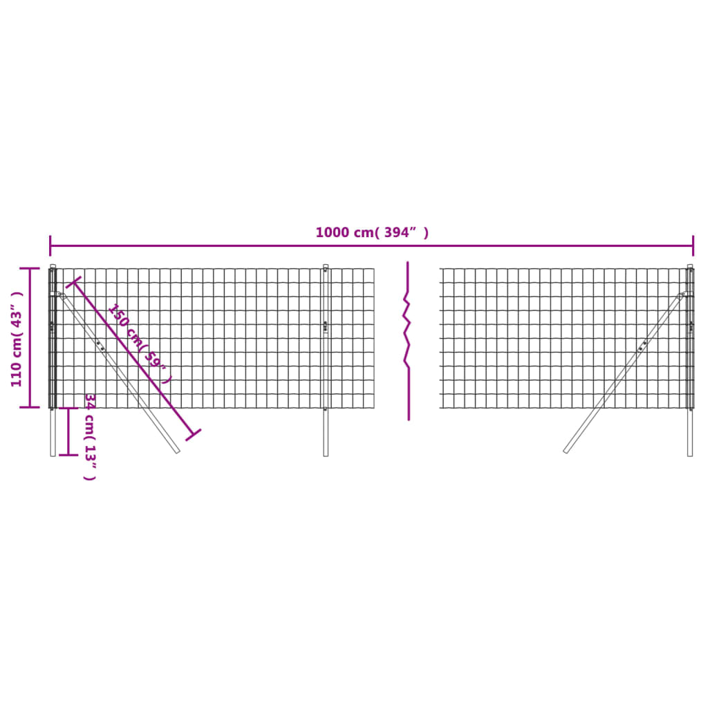 vidaXL Maschendrahtzaun Anthrazit 1,1x10 m Verzinkter Stahl