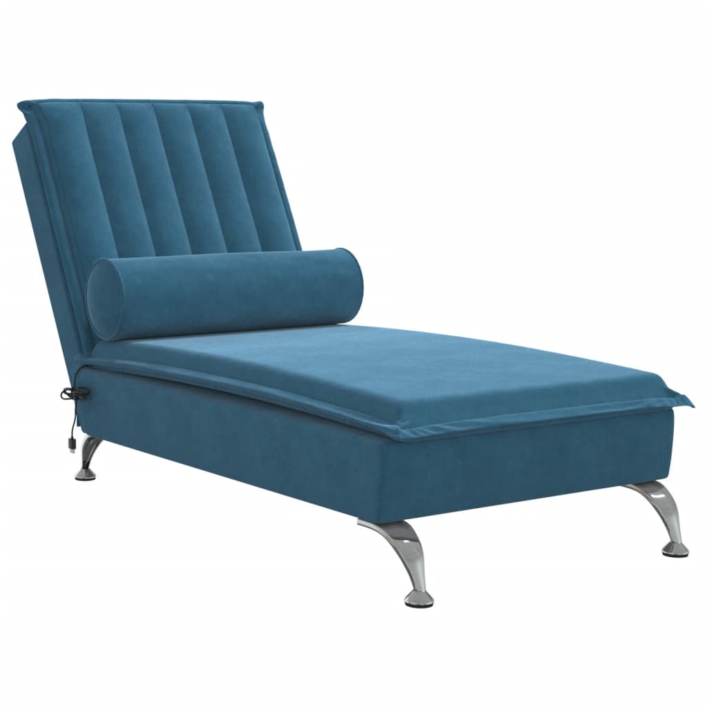 vidaXL Massage-Chaiselongue mit Nackenrolle Blau Samt