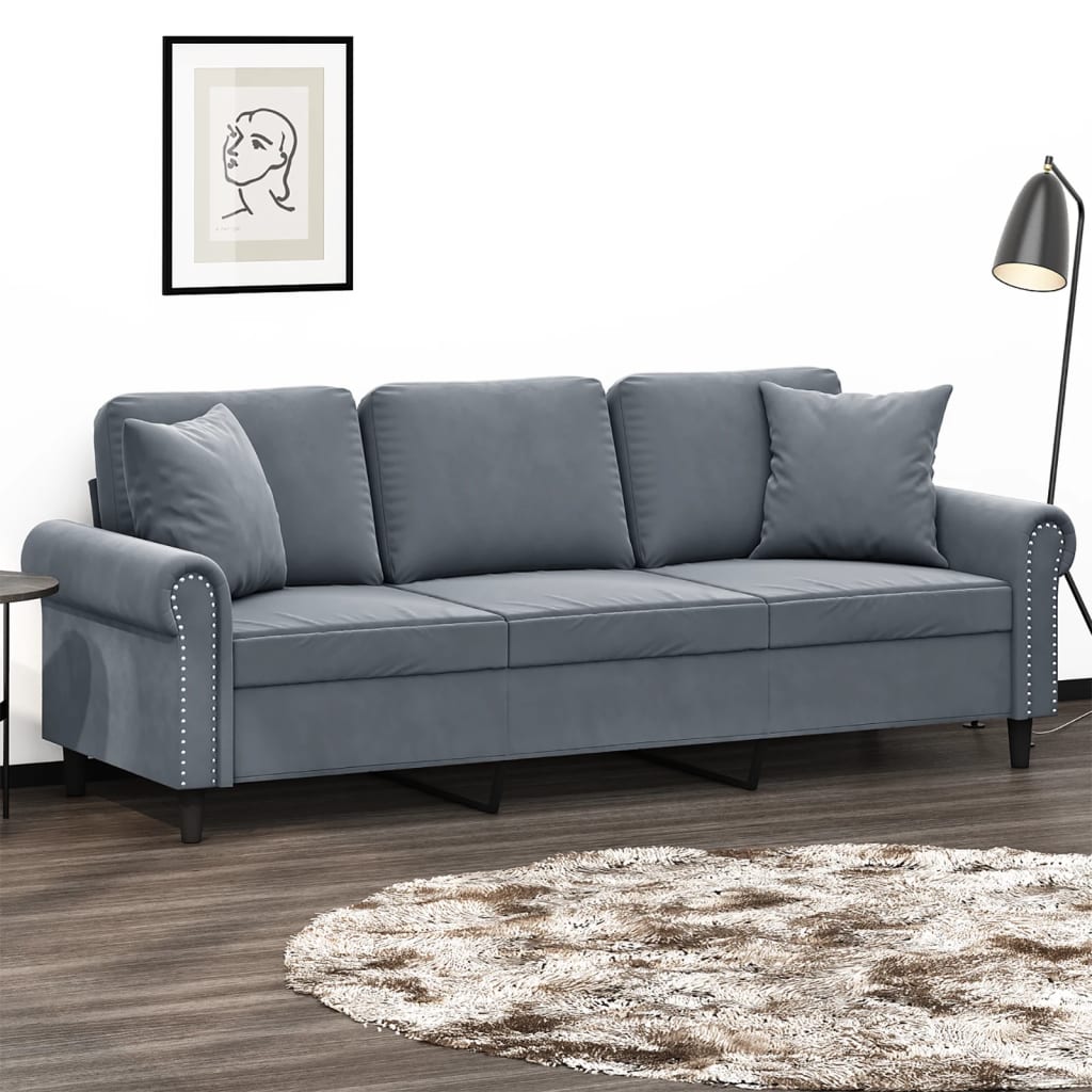 vidaXL 3-Sitzer-Sofa mit Zierkissen Dunkelgrau 180 cm Samt