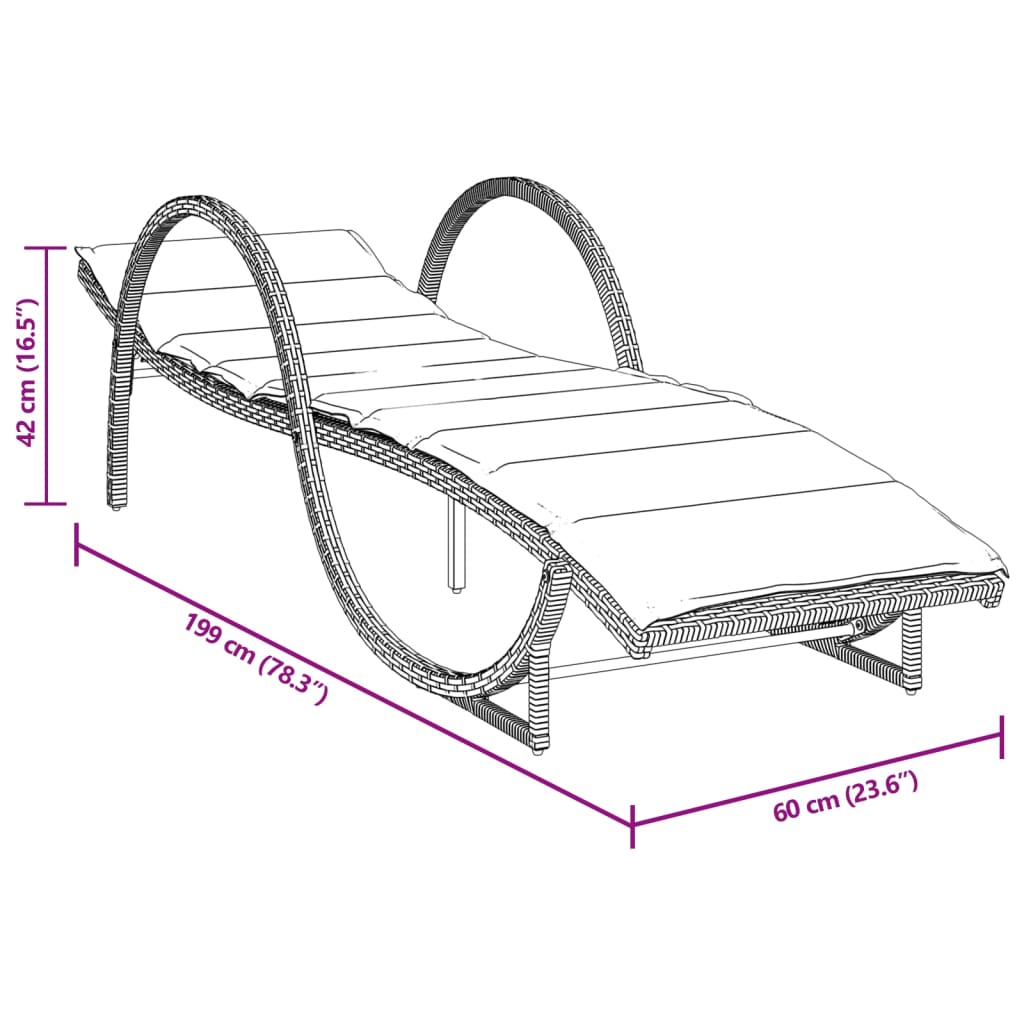 vidaXL Sonnenliege mit Auflage Braun 60x199x42 cm Poly Rattan