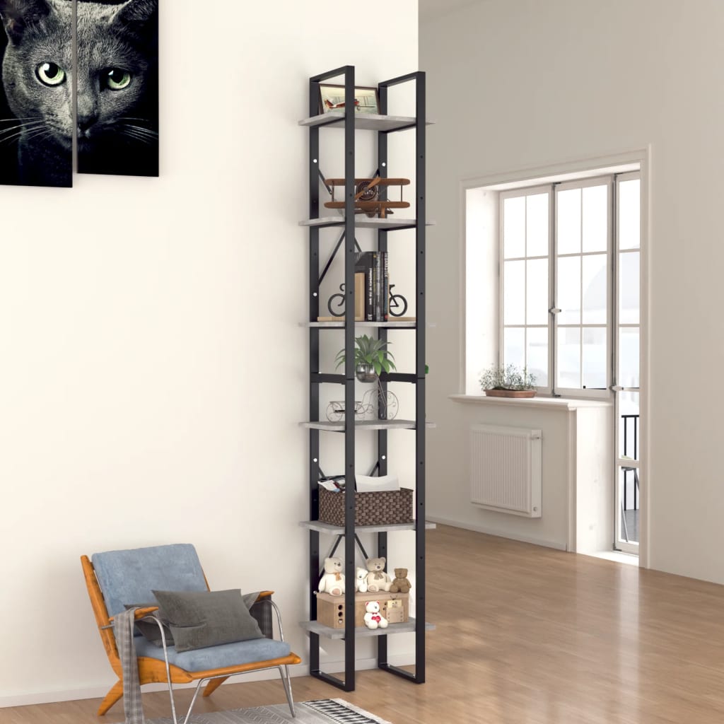 vidaXL Bücherregal 6 Fächer Betongrau 40x30x210 cm Holzwerkstoff