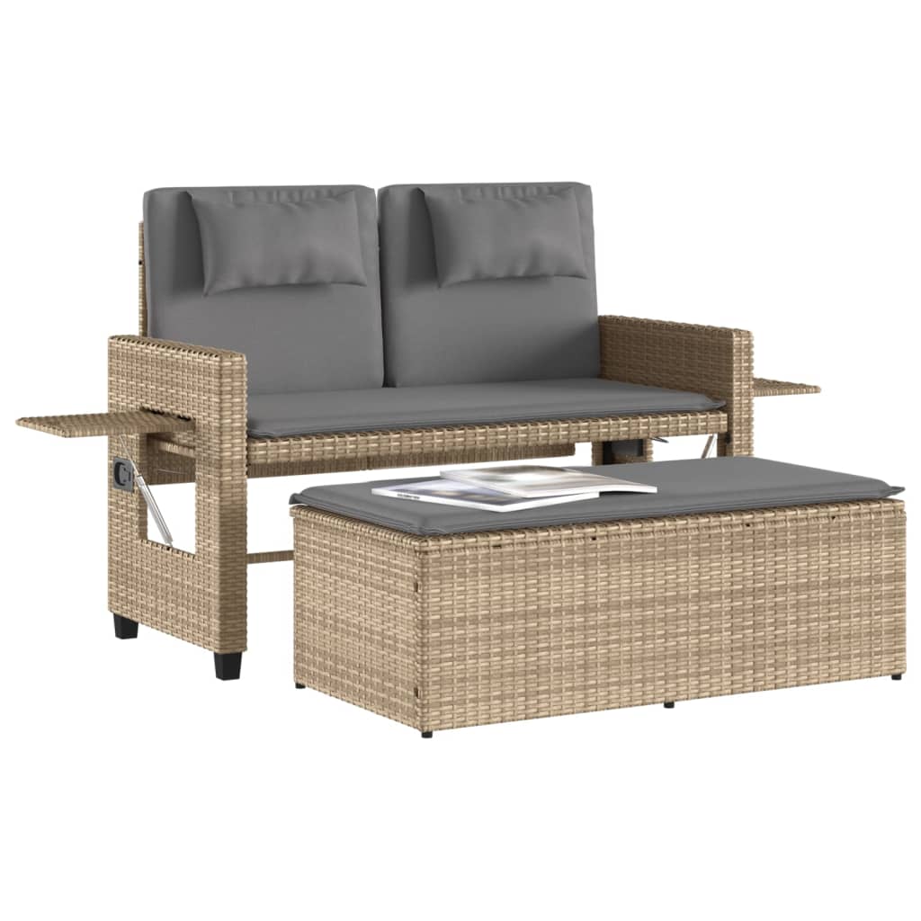 vidaXL Gartenbank Verstellbar mit Kissen Beige Poly Rattan