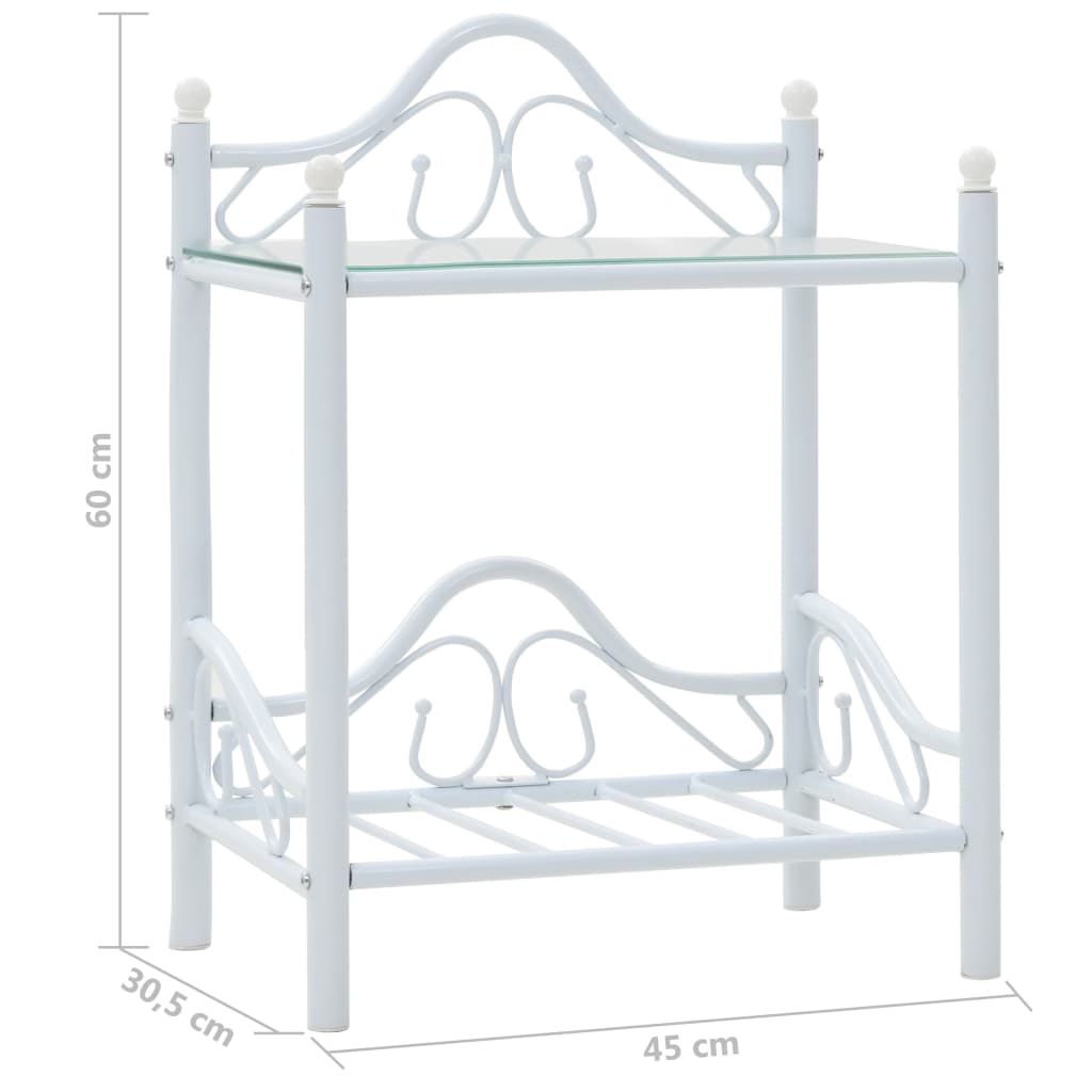 vidaXL Nachttisch Stahl und Hartglas 45x30,5x60 cm Weiß