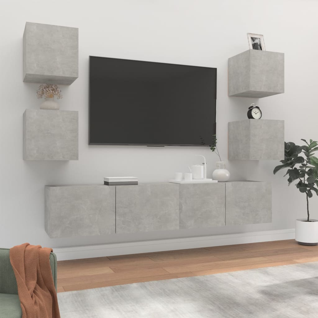 vidaXL 6-tlg. TV-Schrank-Set Betongrau Holzwerkstoff