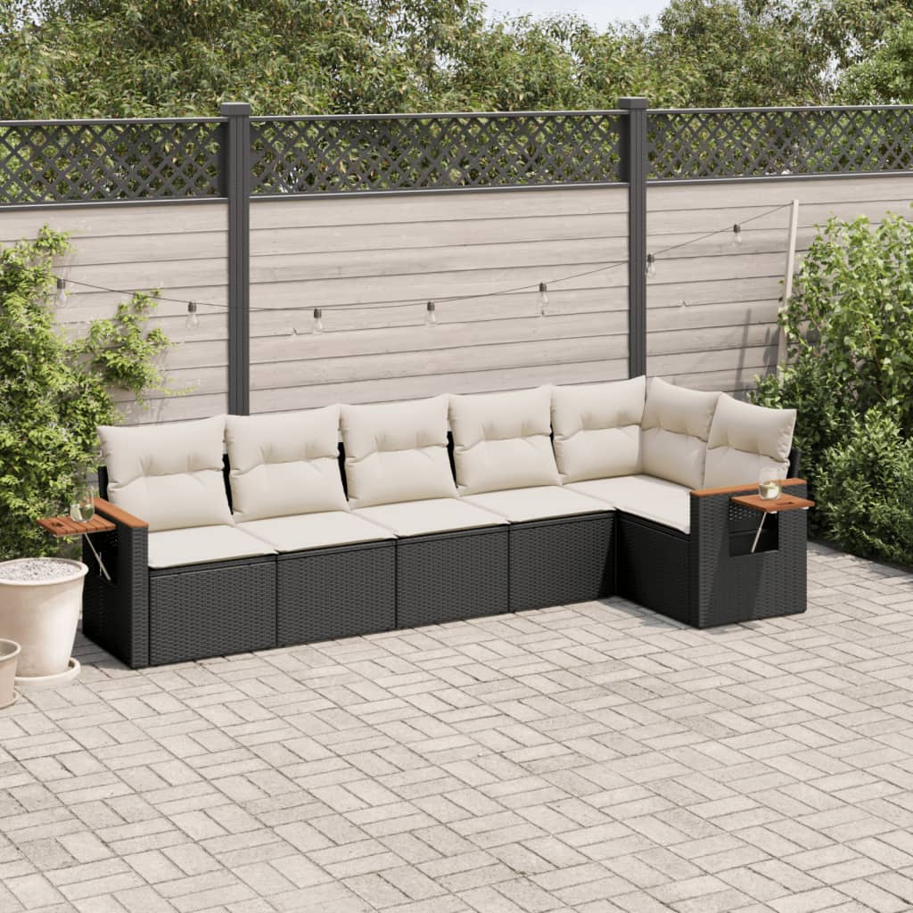 vidaXL 6-tlg. Garten-Sofagarnitur mit Kissen Schwarz Poly Rattan