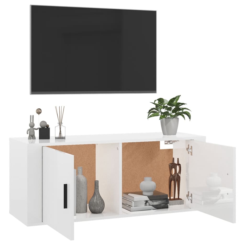 vidaXL TV-Wandschrank Hochglanz-Weiß 100x34,5x40 cm