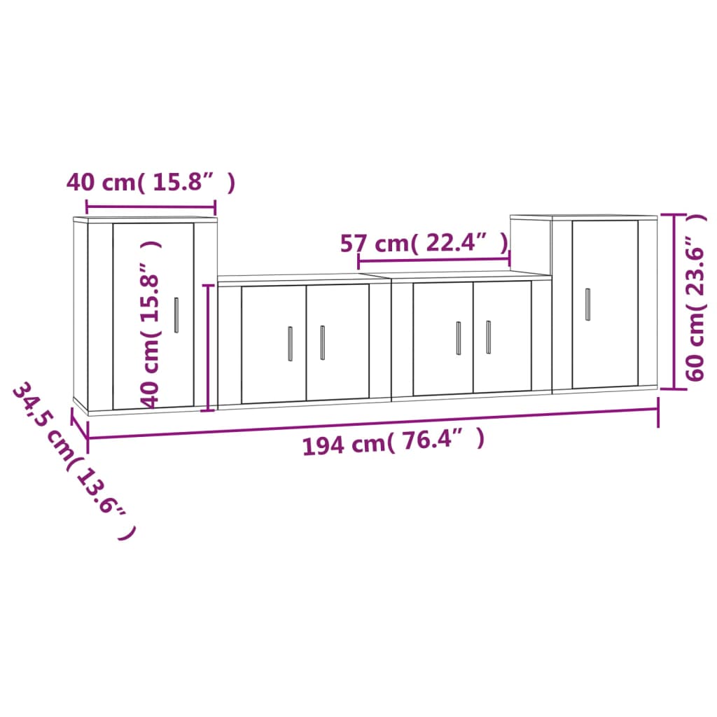 vidaXL 4-tlg. TV-Schrank-Set Braun Eichen-Optik Holzwerkstoff