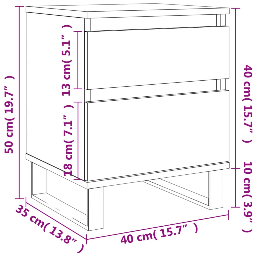 vidaXL Nachttische 2 Stk. Grau Sonoma 40x35x50 cm Holzwerkstoff