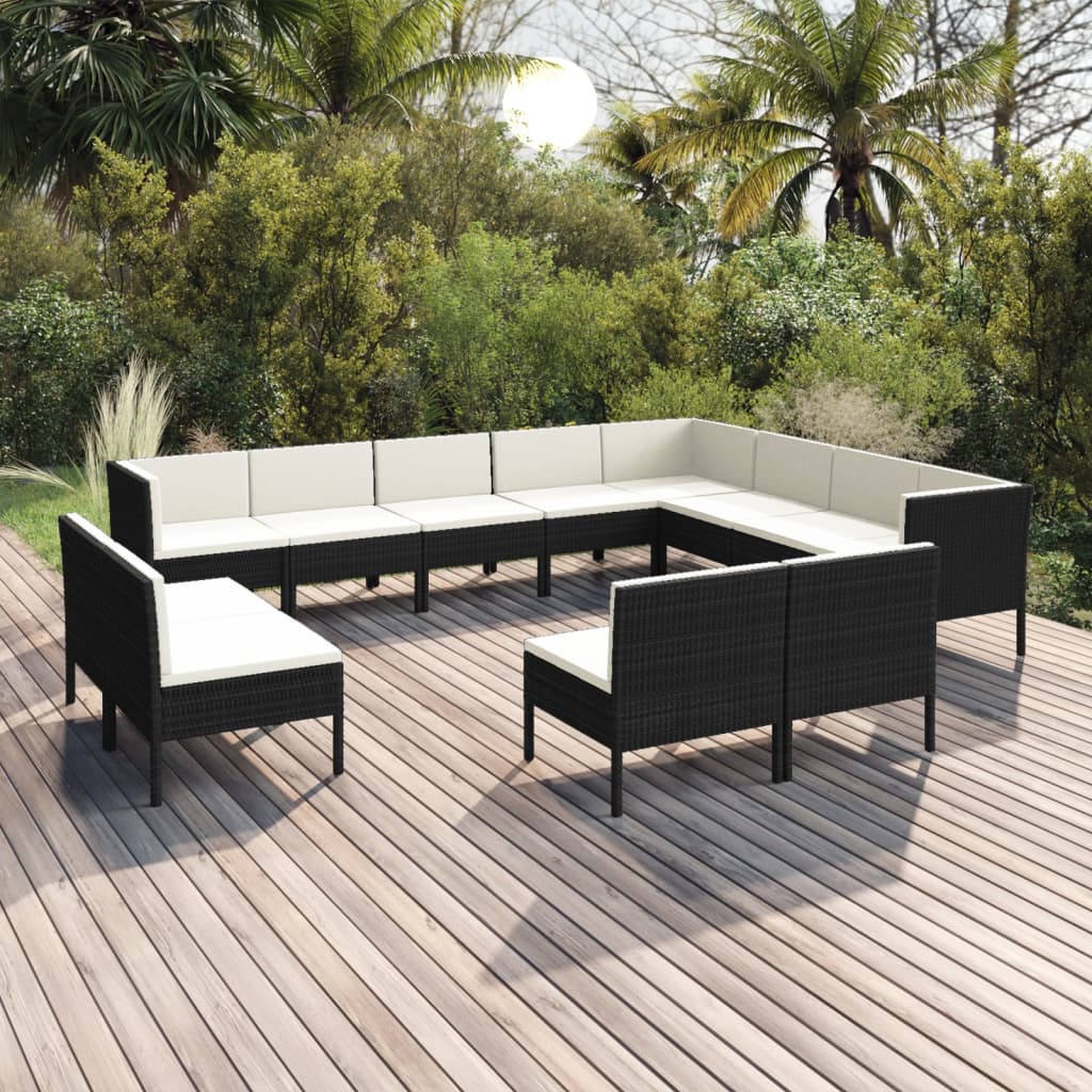 vidaXL 12-tlg. Garten-Lounge-Set mit Auflagen Poly Rattan Schwarz