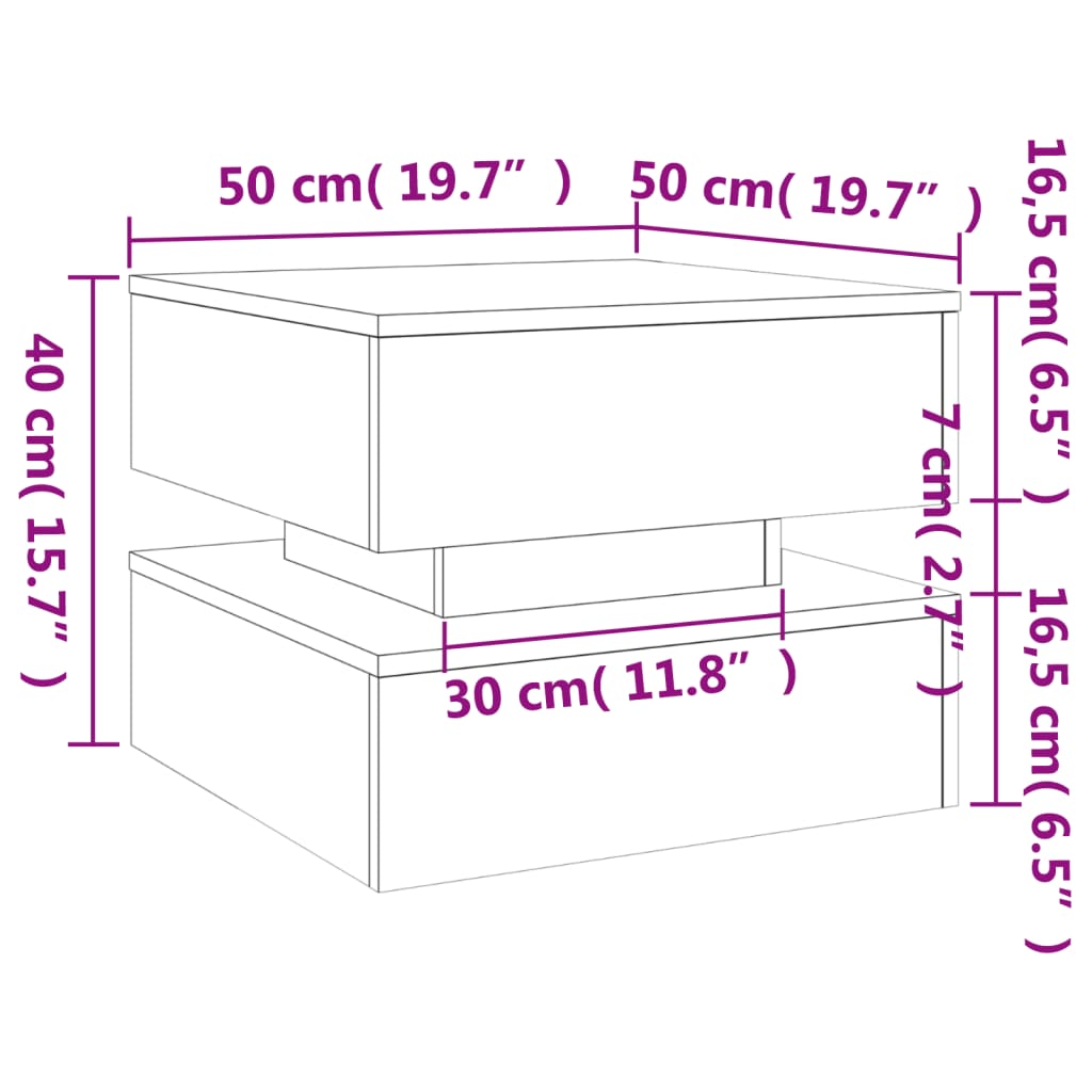 vidaXL Couchtisch mit LED-Leuchten Sonoma-Eiche 50x50x40 cm