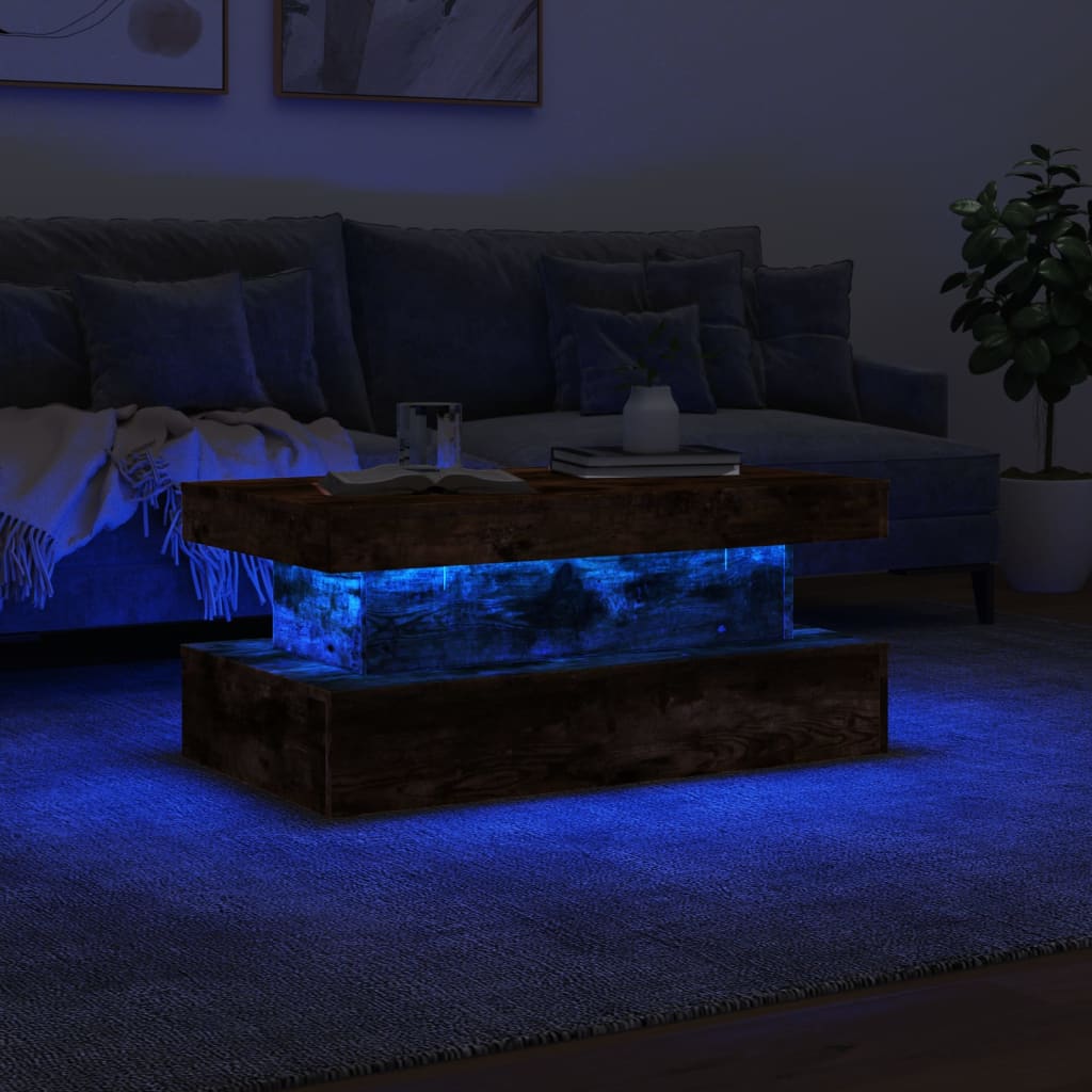 vidaXL Couchtisch mit LED-Leuchten Räuchereiche 90x50x40 cm