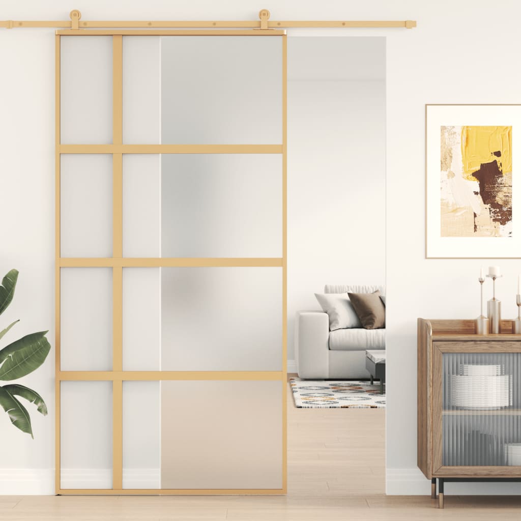 vidaXL Schiebetür Golden 102,5x205 cm Matt ESG-Glas und Aluminium