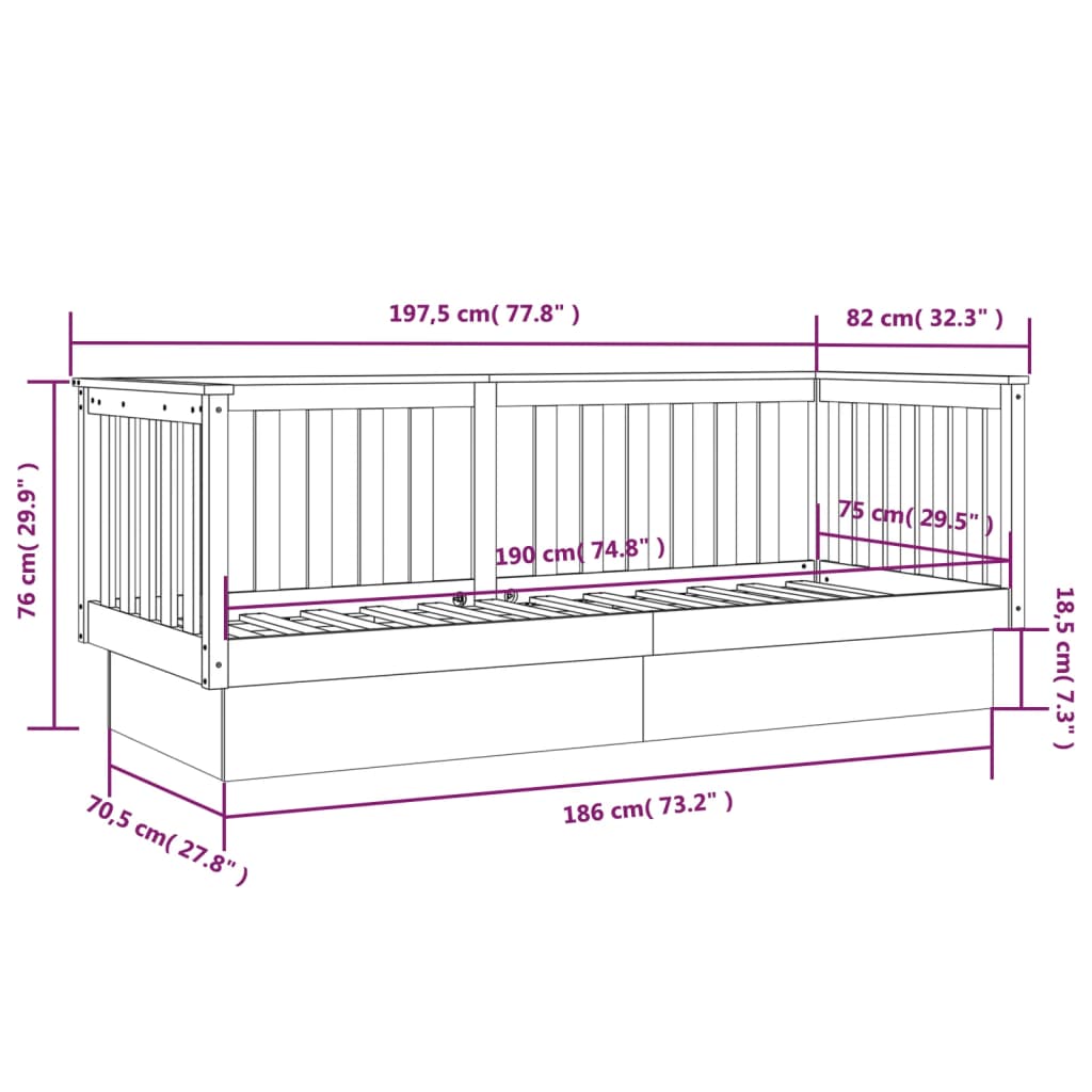 vidaXL Tagesbett Grau 75x190 cm Massivholz Kiefer