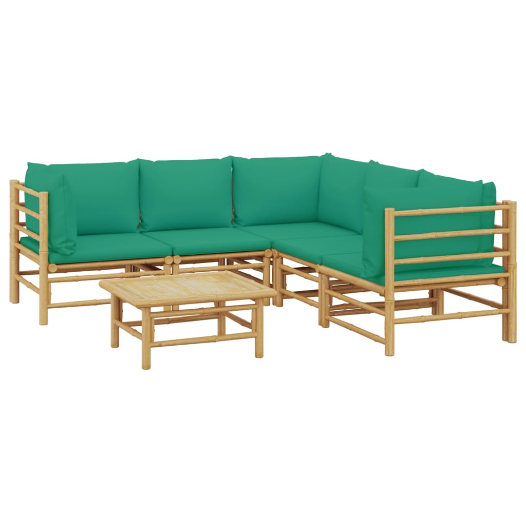 vidaXL 6-tlg. Garten-Lounge-Set mit Grünen Kissen Bambus