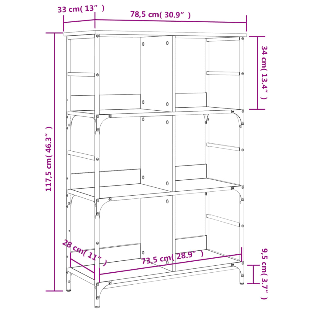 vidaXL Bücherregal Grau Sonoma 78,5x33x117,5 cm Holzwerkstoff