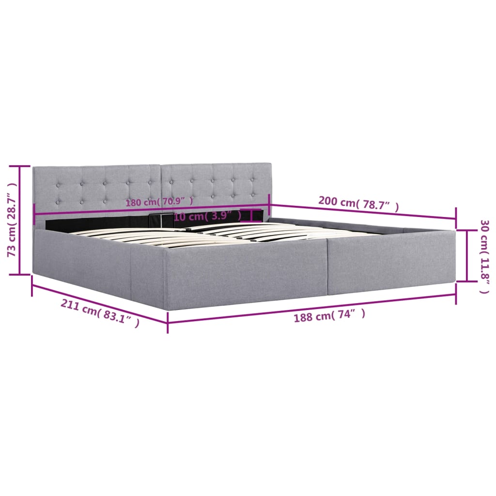 vidaXL Stauraumbett Hydraulisch Hellgrau Stoff 180×200 cm