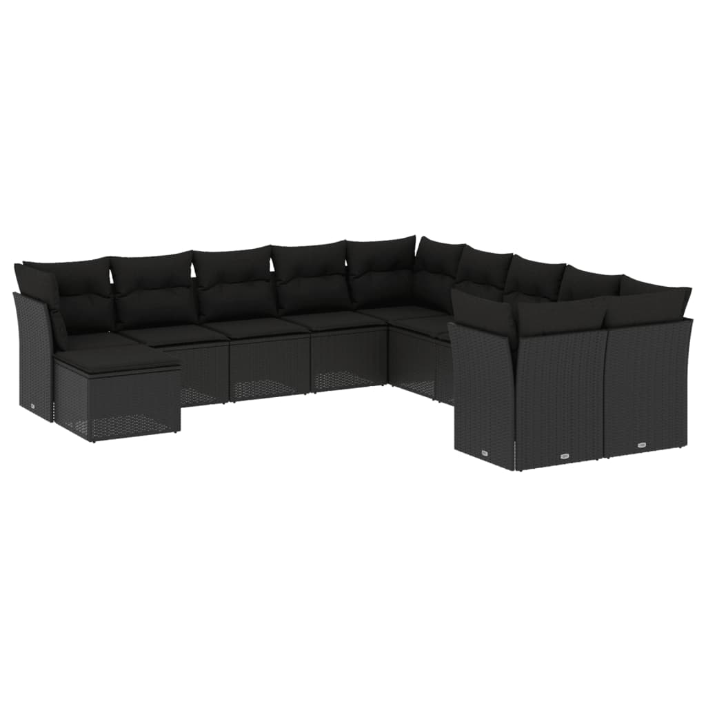 vidaXL 11-tlg. Garten-Sofagarnitur mit Kissen Schwarz Poly Rattan