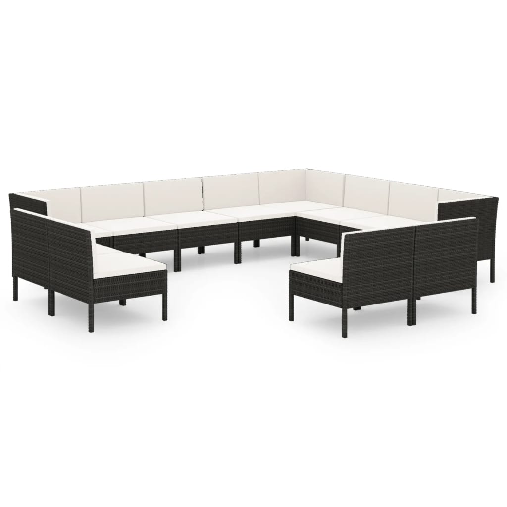 vidaXL 12-tlg. Garten-Lounge-Set mit Auflagen Poly Rattan Schwarz