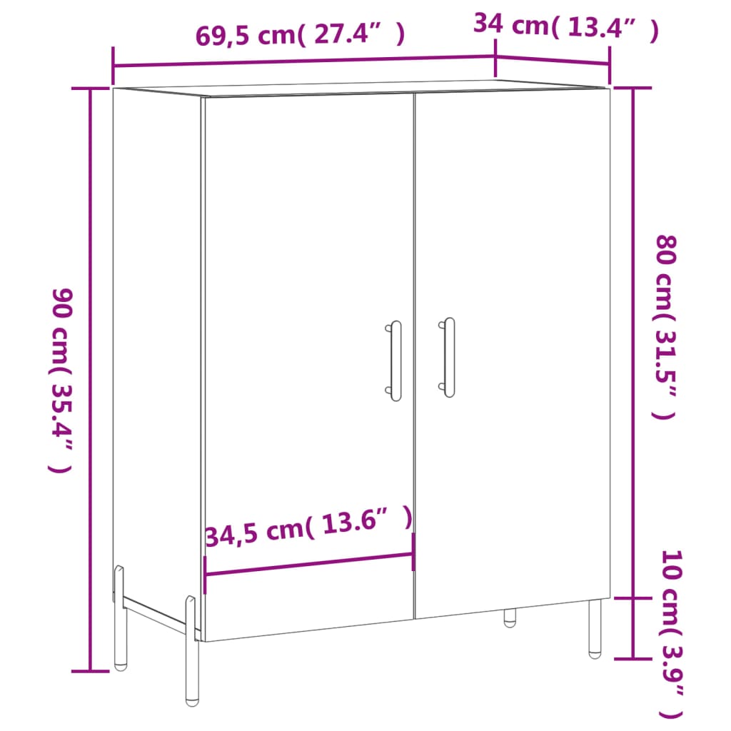 vidaXL Sideboard Hochglanz-Weiß 69,5x34x90 cm Holzwerkstoff