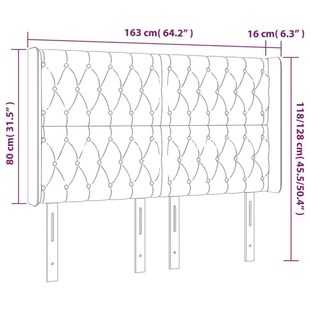 vidaXL LED Kopfteil Taupe 163x16x118/128 cm Stoff