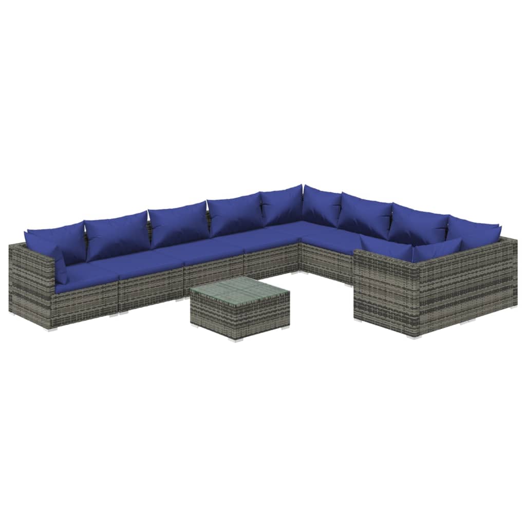 vidaXL 10-tlg. Garten-Lounge-Set mit Kissen Poly Rattan Grau