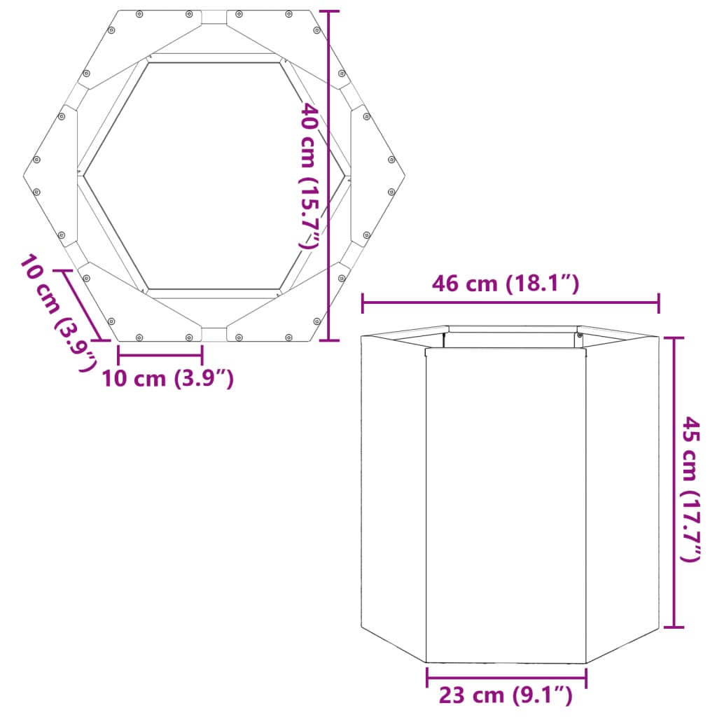 vidaXL Pflanzkübel Weiß Sechseckig 46x40x45 Stahl