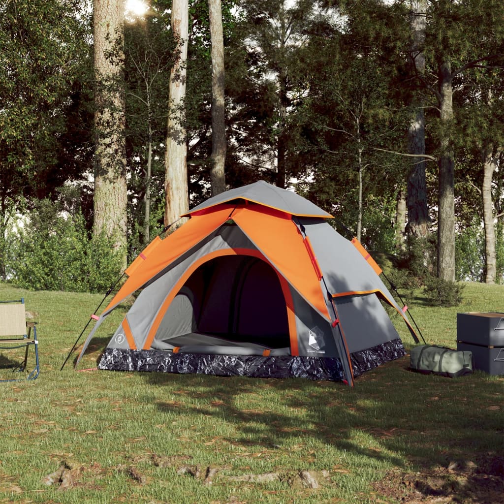 vidaXL Kuppel-Campingzelt 3 Personen Grau und Orange Quick Release