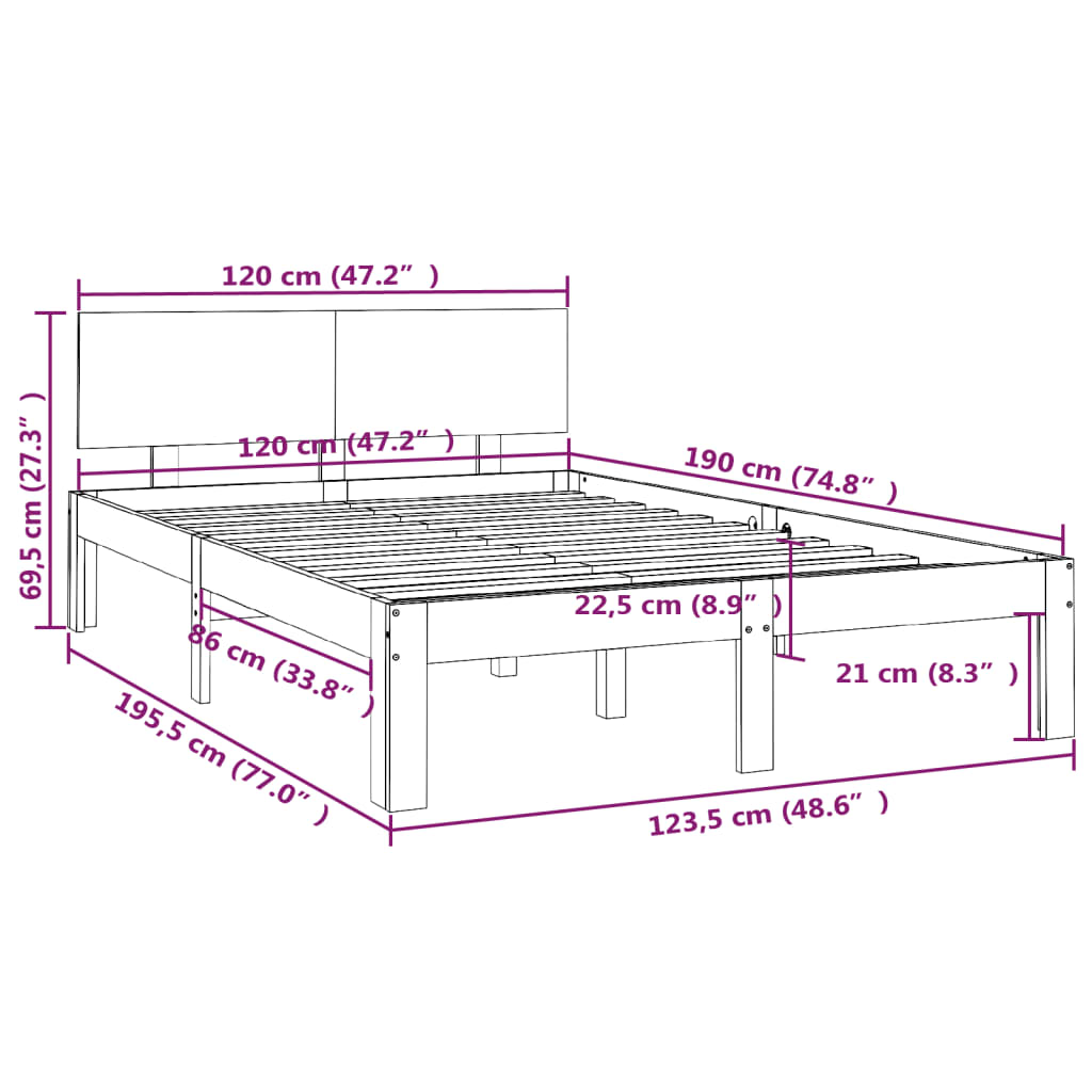 vidaXL Massivholzbett Honigbraun 120x190 cm