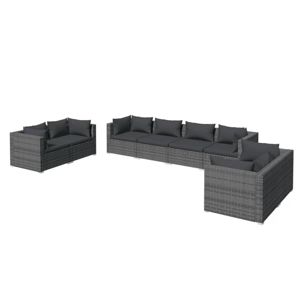 vidaXL 8-tlg. Garten-Lounge-Set mit Kissen Poly Rattan Grau