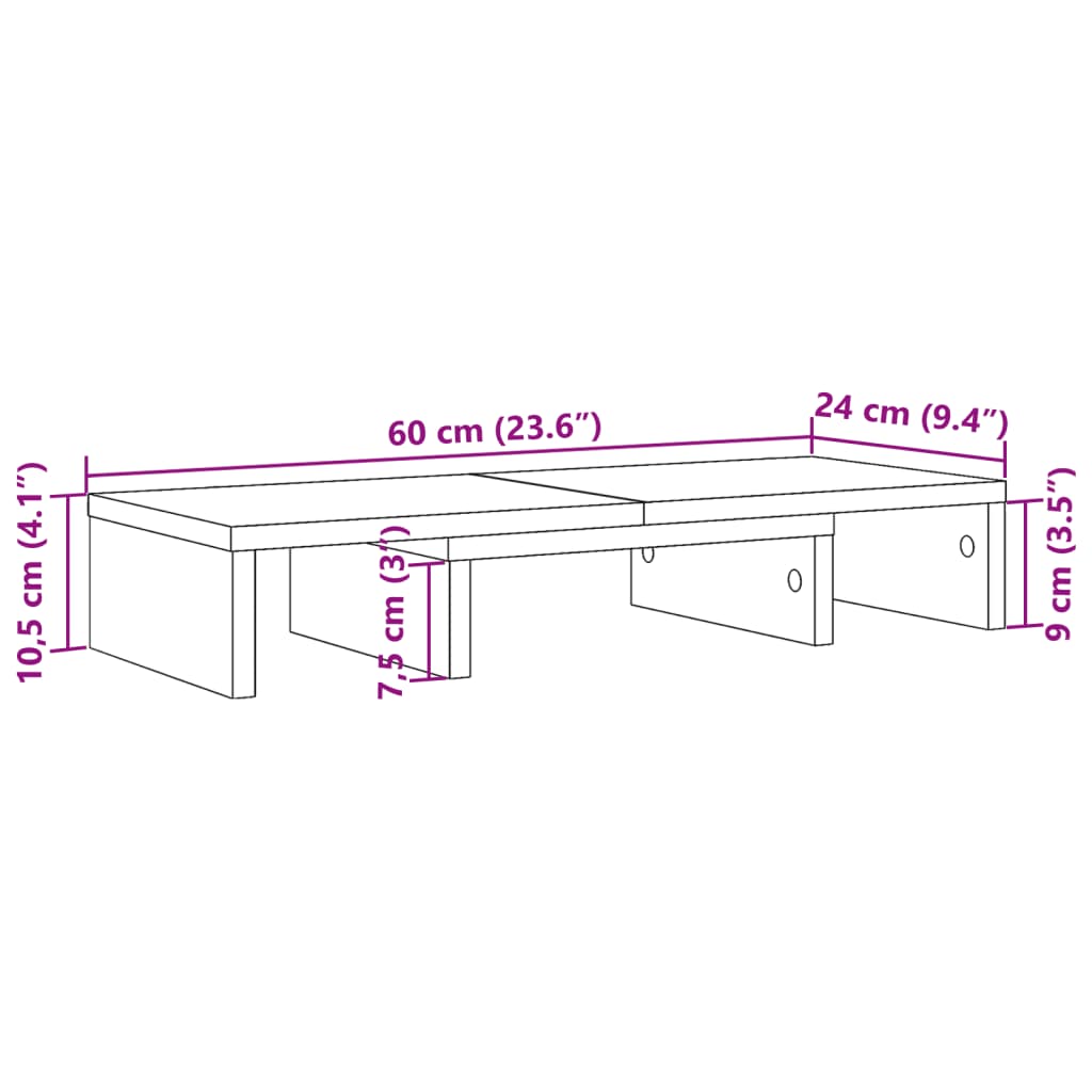 vidaXL Monitorständer Verstellbar Artisan-Eiche 60x24x10,5 cm