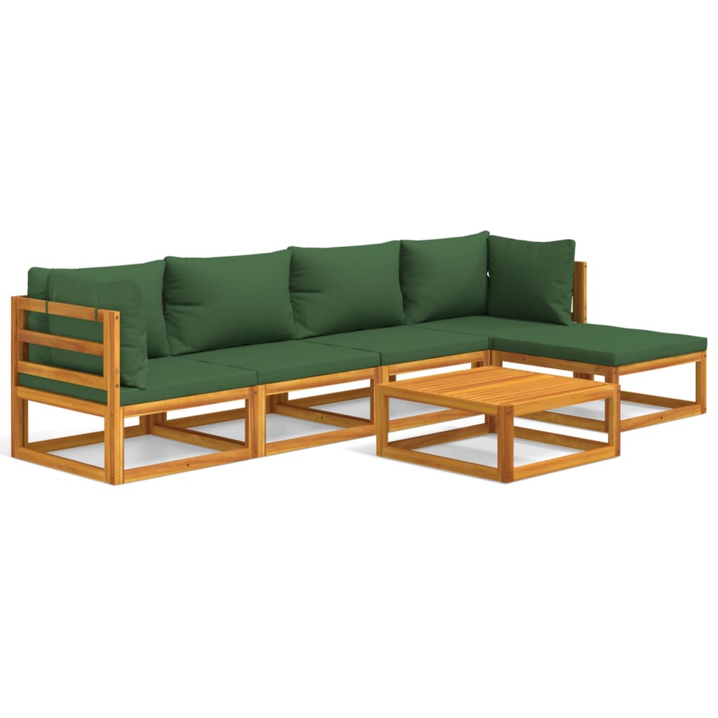 vidaXL 6-tlg. Garten-Lounge-Set mit Grünen Kissen Massivholz