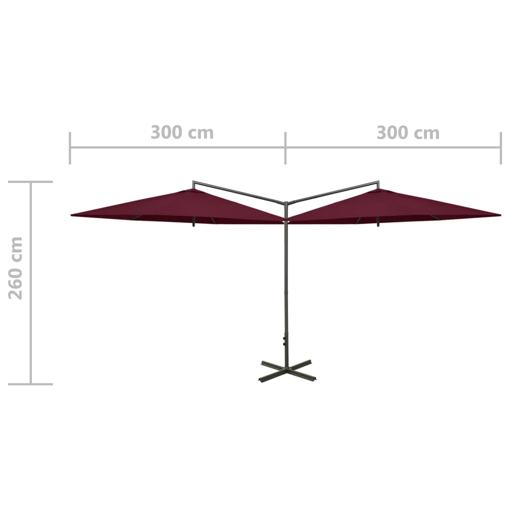 vidaXL Doppel-Sonnenschirm mit Stahl-Mast 600 cm Bordeauxrot