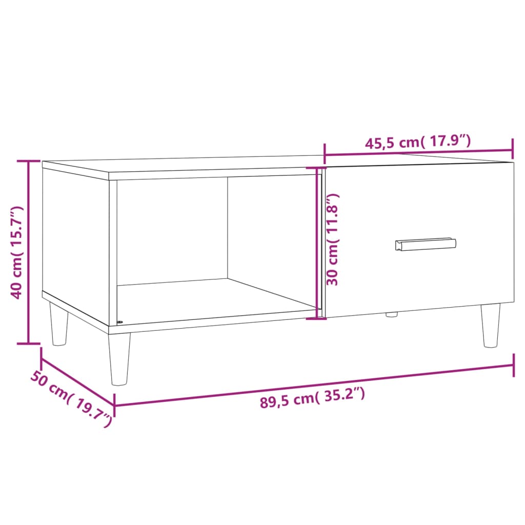 vidaXL Couchtisch Braun Eichen-Optik 89,5x50x40 cm Holzwerkstoff