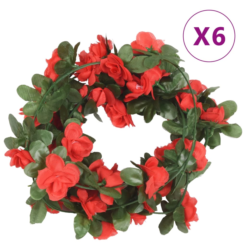 vidaXL Weihnachtskränze Blumen 6 Stk. Frühlingsrosen Rot 250 cm