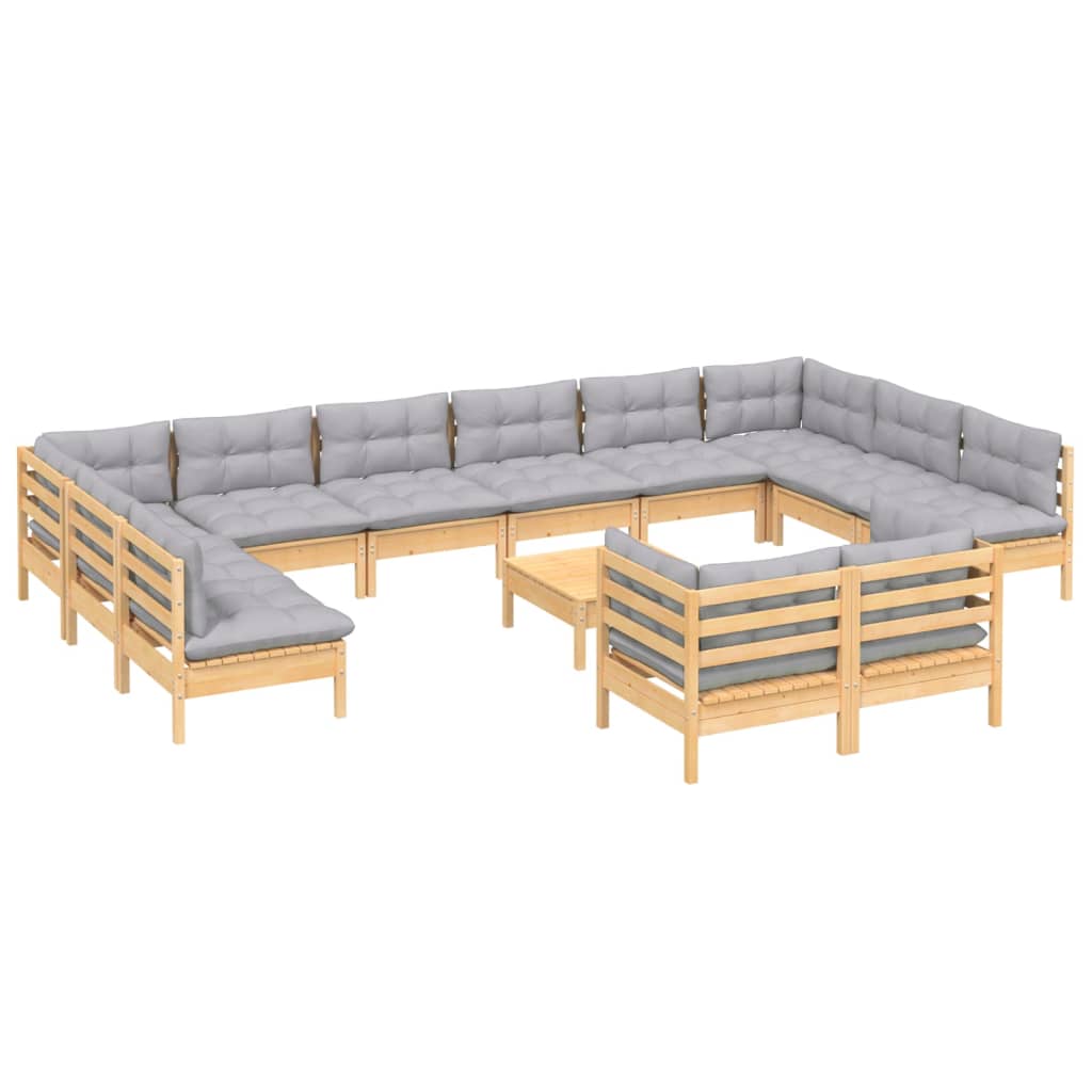 vidaXL 13-tlg. Garten-Lounge-Set mit Grauen Kissen Kiefernholz