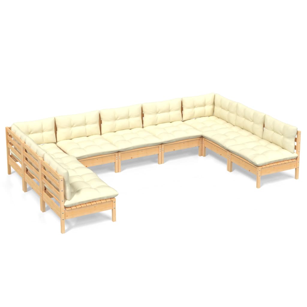 vidaXL 9-tlg. Garten-Lounge-Set mit Creme Kissen Massivholz Kiefer