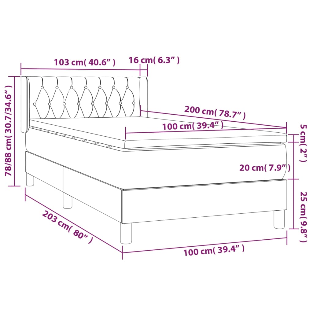 vidaXL Boxspringbett mit Matratze Blau 100x200 cm Stoff