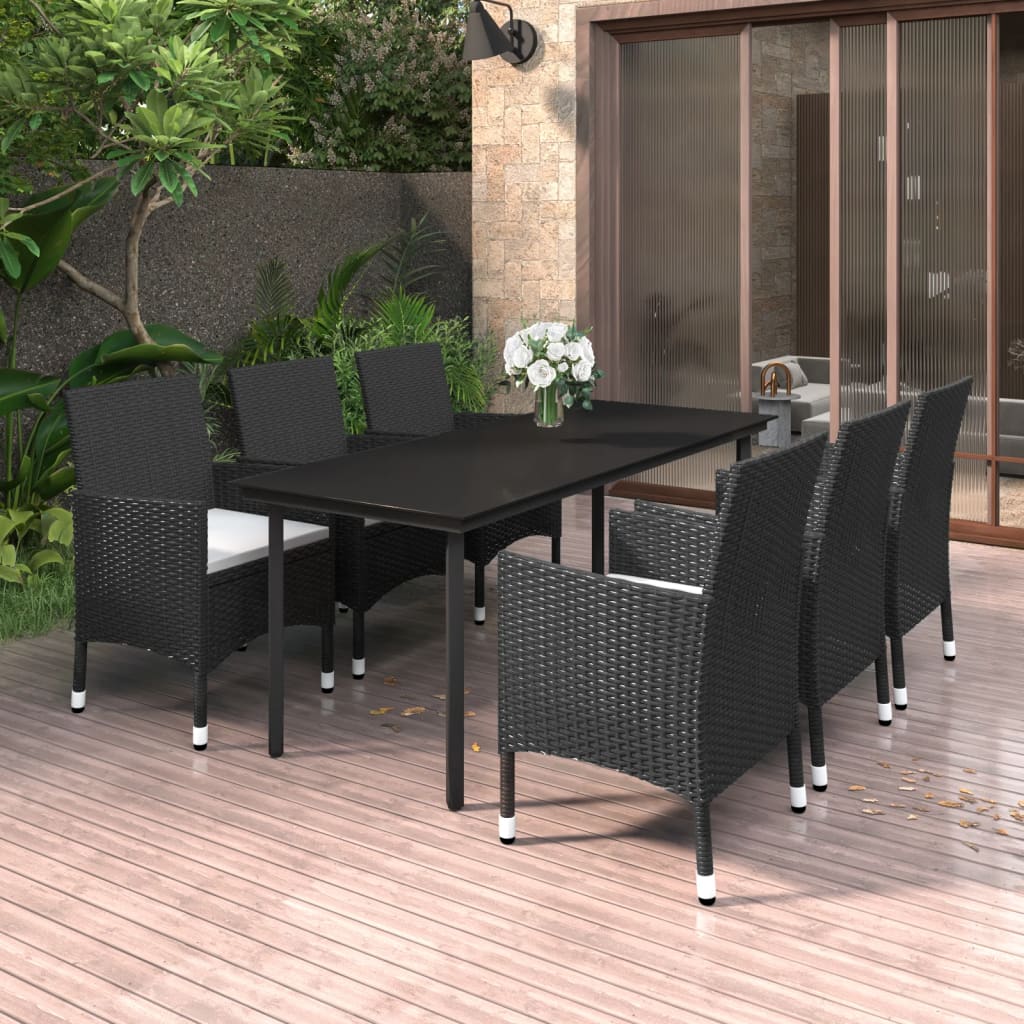 vidaXL 7-tlg. Garten-Essgruppe mit Auflagen Poly Rattan und Glas