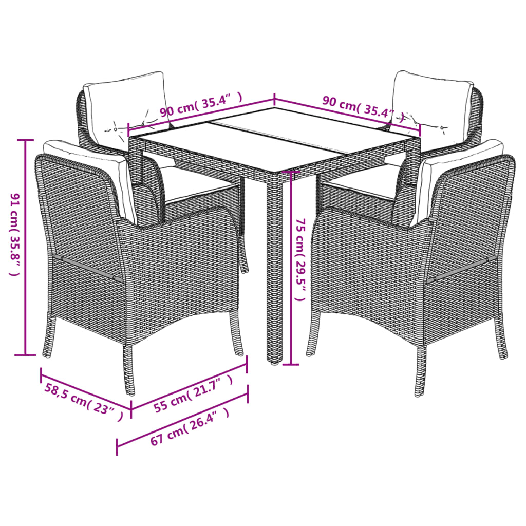 vidaXL 5-tlg. Garten-Essgruppe mit Kissen Grau Poly Rattan