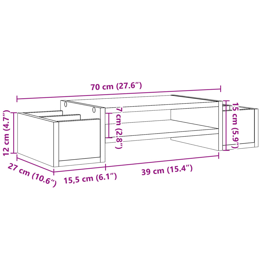 vidaXL Monitorständer mit Stauraum Altholz-Optik 70x27x15 Holzwerkstof