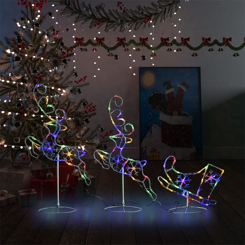 vidaXL Weihnachtsdeko LED Rentiere & Schlitten Acryl 260x21x87 cm Bunt